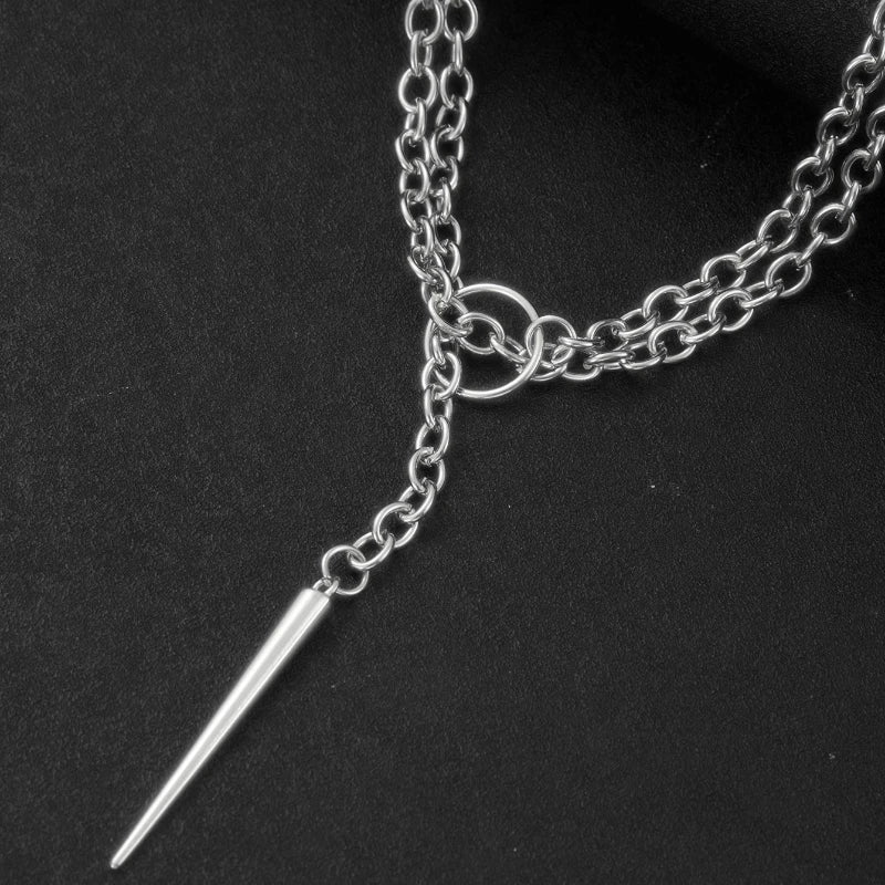 Punk Style Silver Chain Cone-shaped Long Necklace, Men's and Women's Gothic Y2k Holiday Accessories Jewelry