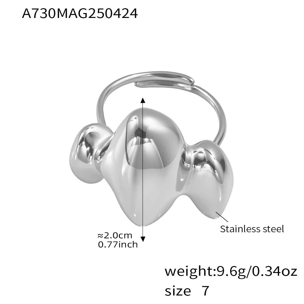 Trendy Stainless Steel Rings For Women 18k Gold Plated Waterproof Fadeless Non Tarnish Adjustable Women's Two-tone Chunky Ring