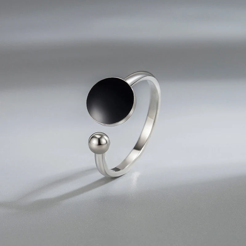 Women's Fashion Graceful Round Black Point Open Ring Simple Style Creative Daily Ring Accessory For Lady Charming Trendy Jewelry