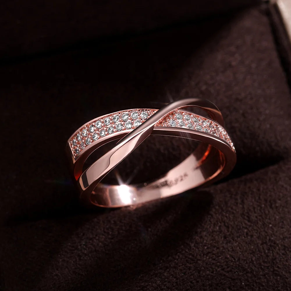 Classic Female Ring 925 Sterling Silver Two Tone X Shape Cross Rings For Women Infinite Dazzling Zircon Wedding Rings Anillos