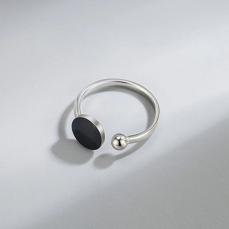 Women's Fashion Graceful Round Black Point Open Ring Simple Style Creative Daily Ring Accessory For Lady Charming Trendy Jewelry