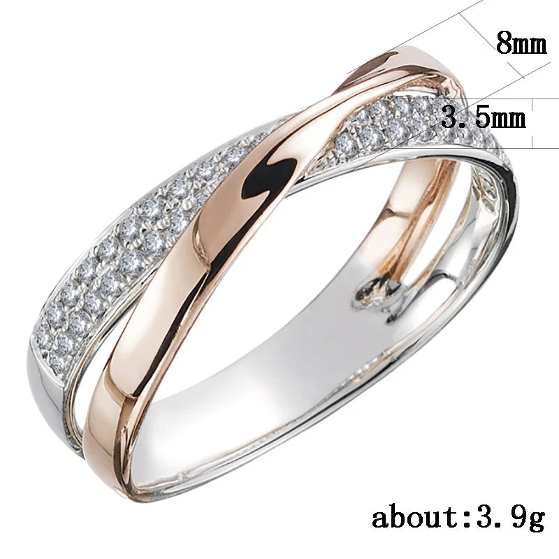 Classic Female Ring 925 Sterling Silver Two Tone X Shape Cross Rings For Women Infinite Dazzling Zircon Wedding Rings Anillos