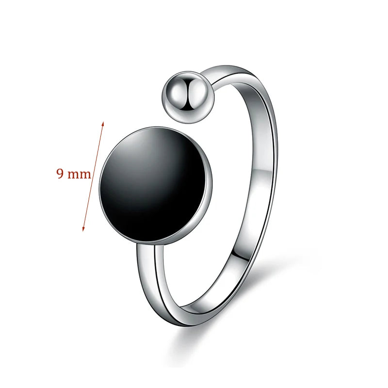Women's Fashion Graceful Round Black Point Open Ring Simple Style Creative Daily Ring Accessory For Lady Charming Trendy Jewelry