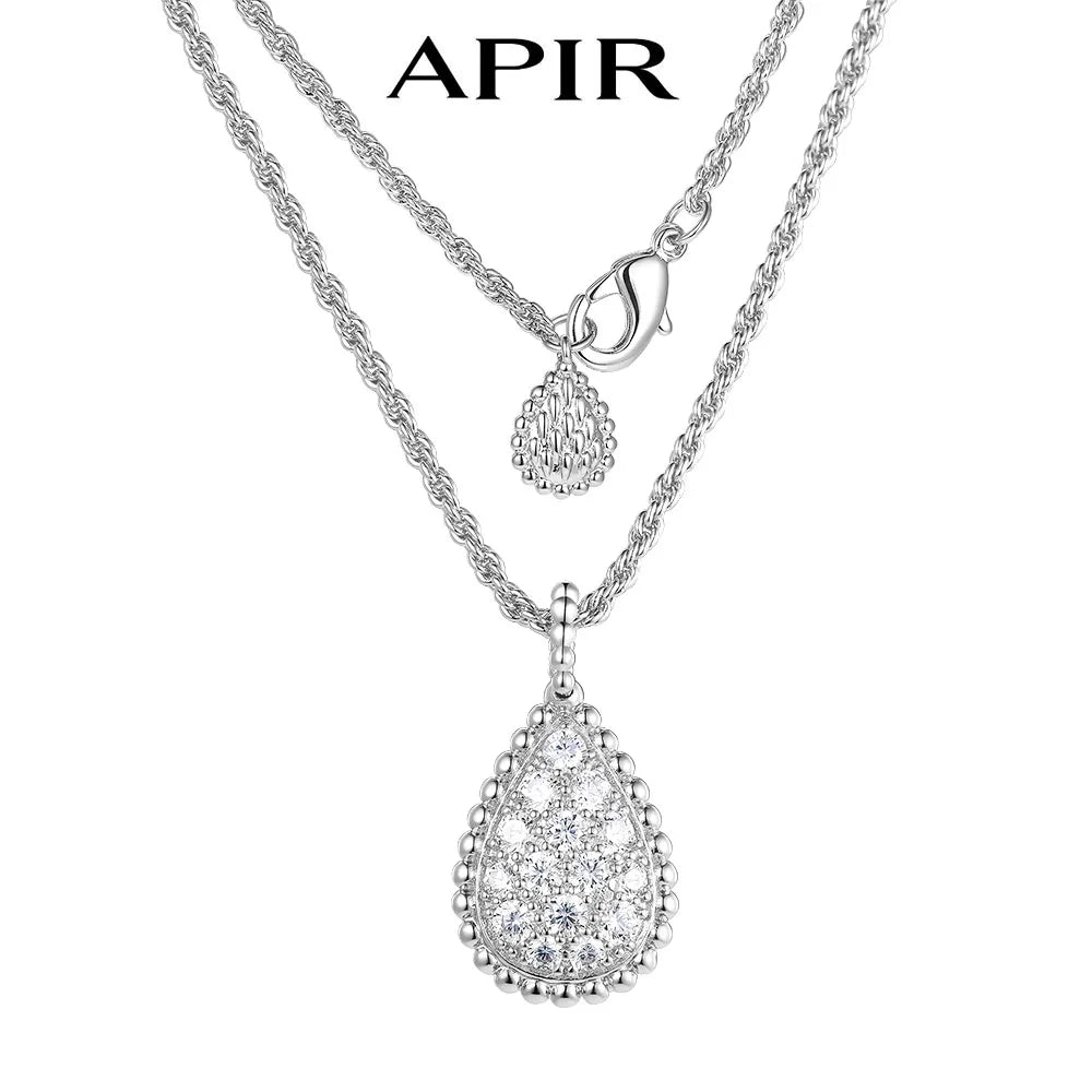 APIR 18k Gold Plated 5A Zircon Large Water Drop Pendant Necklace for Women Diamond High Quality Luxury Jewelry Ladies Necklaces