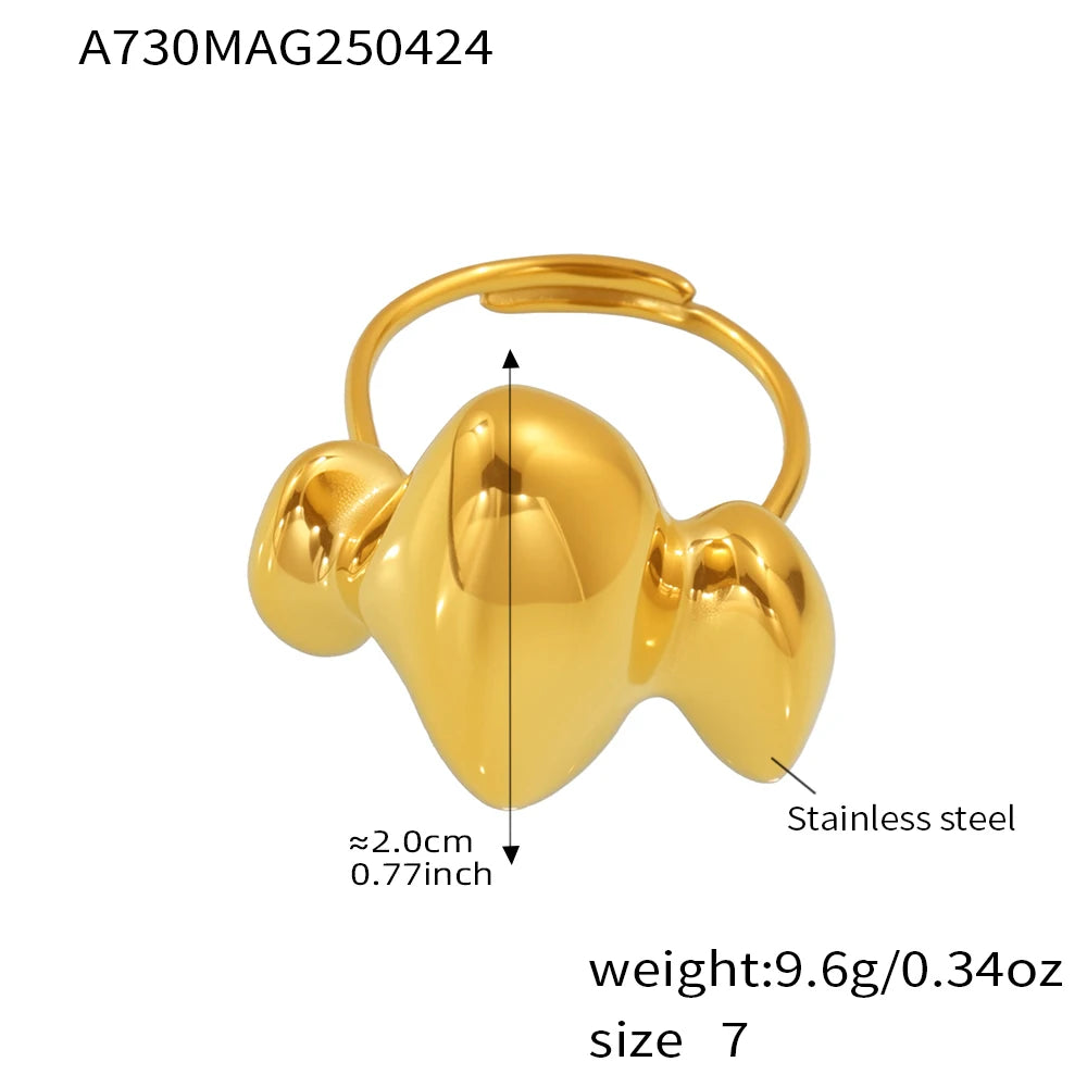 Trendy Stainless Steel Rings For Women 18k Gold Plated Waterproof Fadeless Non Tarnish Adjustable Women's Two-tone Chunky Ring