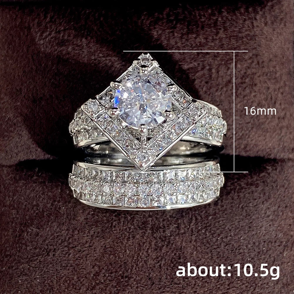 Huitan Trend Sets Rings Jewelry for Women Full Paved Brilliant CZ Stone Fashion Finger Accessories Engagement Bands Accessories