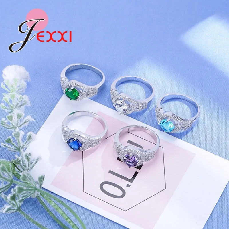 Female Ring Fashion 925 Sterling Silver Color Color Jewelry Promise Engagement Rings For Women Birthday Stone Gifts