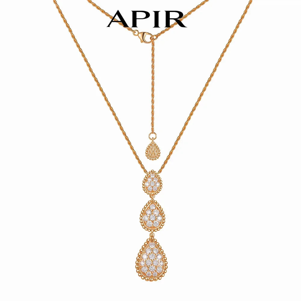 APIR 18k Gold Plated 5A Zircon Large Water Drop Pendant Necklace for Women Diamond High Quality Luxury Jewelry Ladies Necklaces