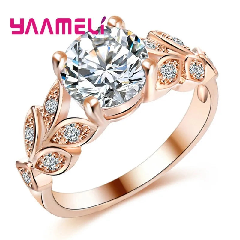 New Women Ring 925 Silver Jewelry AAA Cubic Zircon Rings Rose Gold Romantic Wedding Engagement Rings Jewelry for Lovers Gift