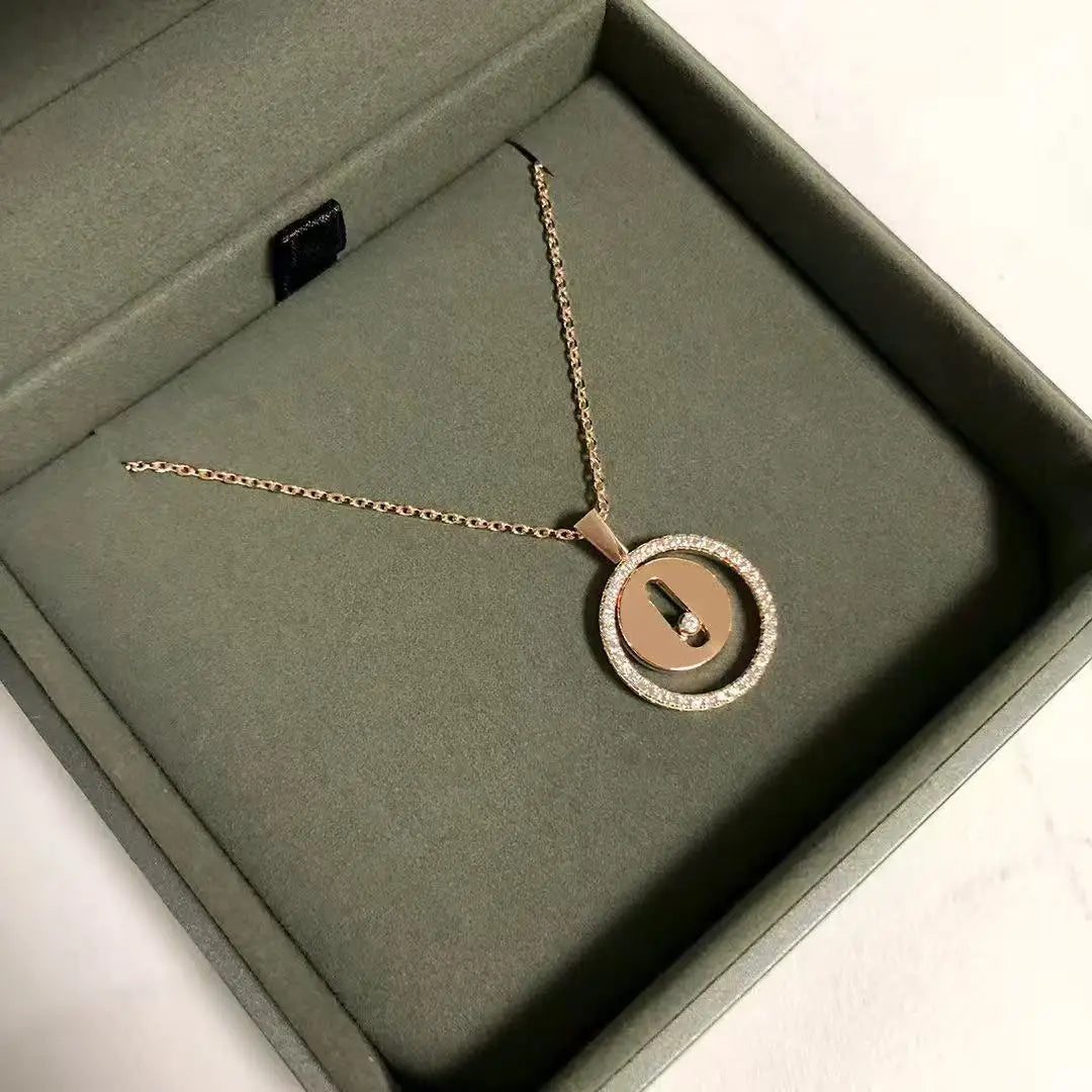 925 Sterling Silver Round Women's Necklace, Set With Sashionable Sliding Zircon Jewelry.