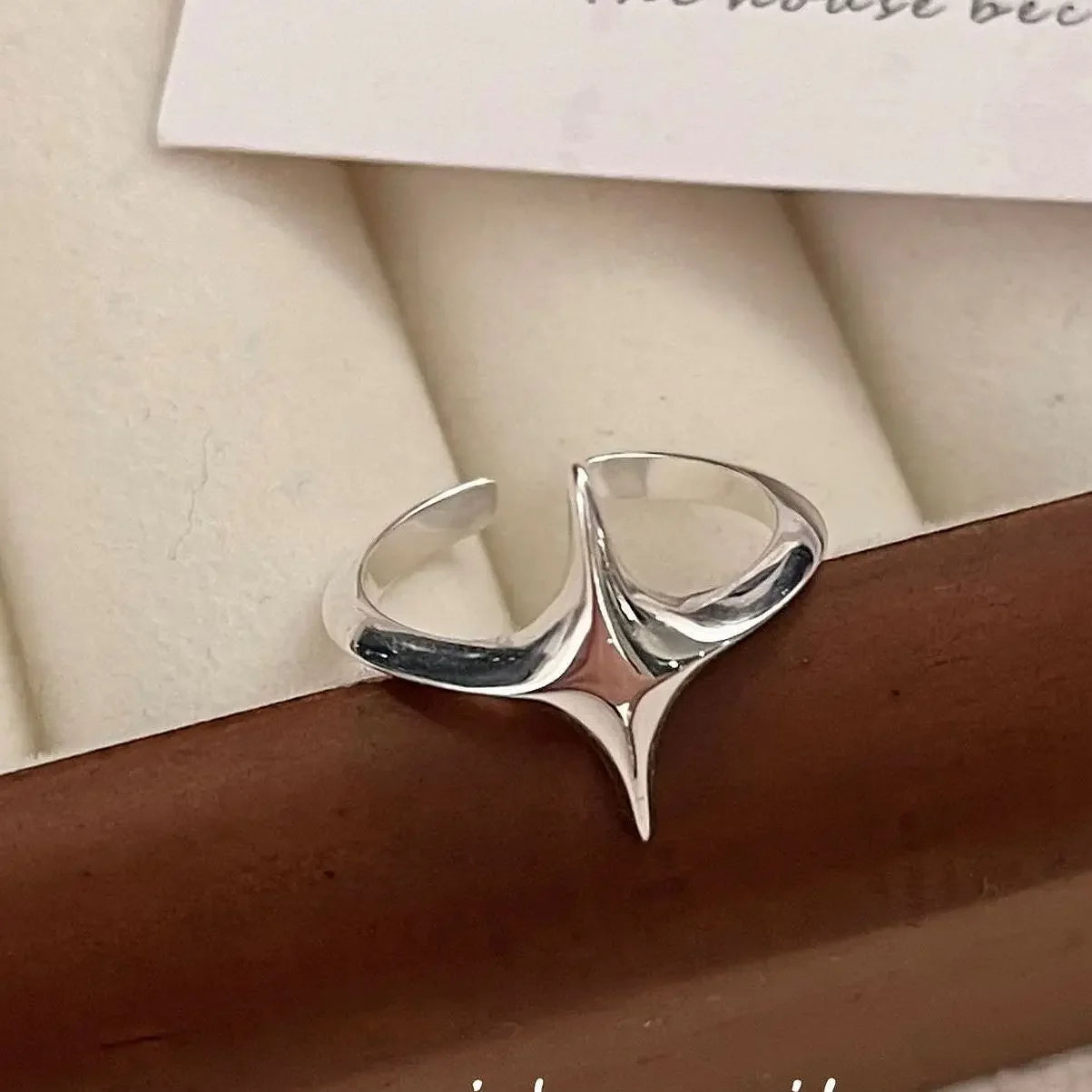 Silver Rings For Women Geometric Fine Jewelry Finger Adjustable Simple Star Ring