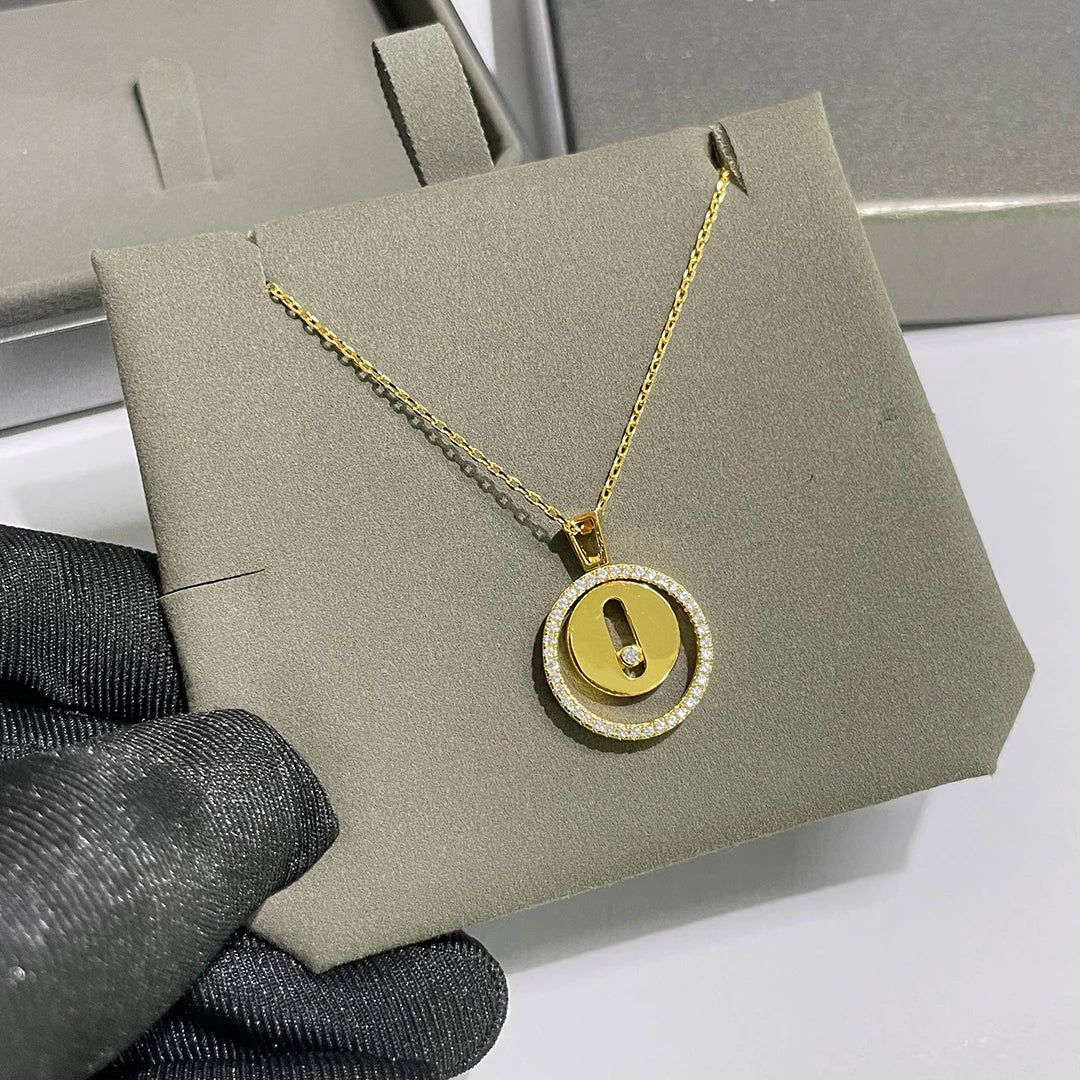 925 Sterling Silver Round Women's Necklace, Set With Sashionable Sliding Zircon Jewelry.