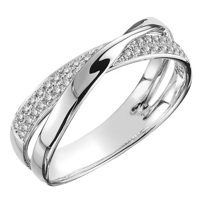 Classic Female Ring 925 Sterling Silver Two Tone X Shape Cross Rings For Women Infinite Dazzling Zircon Wedding Rings Anillos
