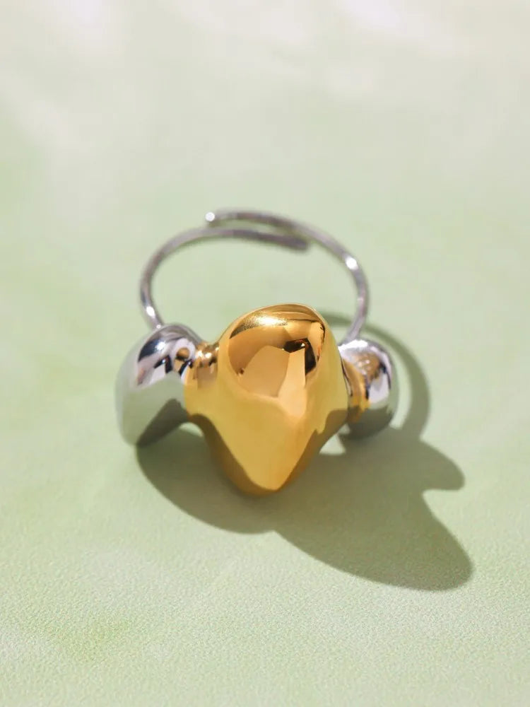 Trendy Stainless Steel Rings For Women 18k Gold Plated Waterproof Fadeless Non Tarnish Adjustable Women's Two-tone Chunky Ring