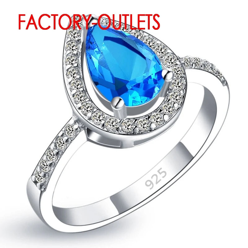 925 Sterling Silver Bridal Ring Trendy Fashion Jewelry CZ Austrian Crystal Water Drop Shape Women Girls Engagement Anniversary
