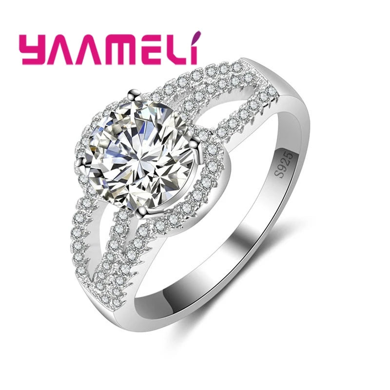 Fast Shipping Simple Wide Real 925 Sterling Silver Color Finger Rings Jewelry For Women Wedding Anniversary Clear CZ Anillos