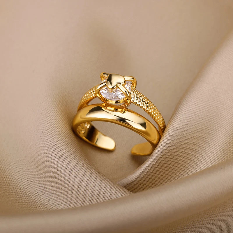 Heart Rings for Women Grils Gold Plated Adjustable Stainless Steel Ring 2026 Trend Luxury Wedding Couple Jewelry anillos mujer