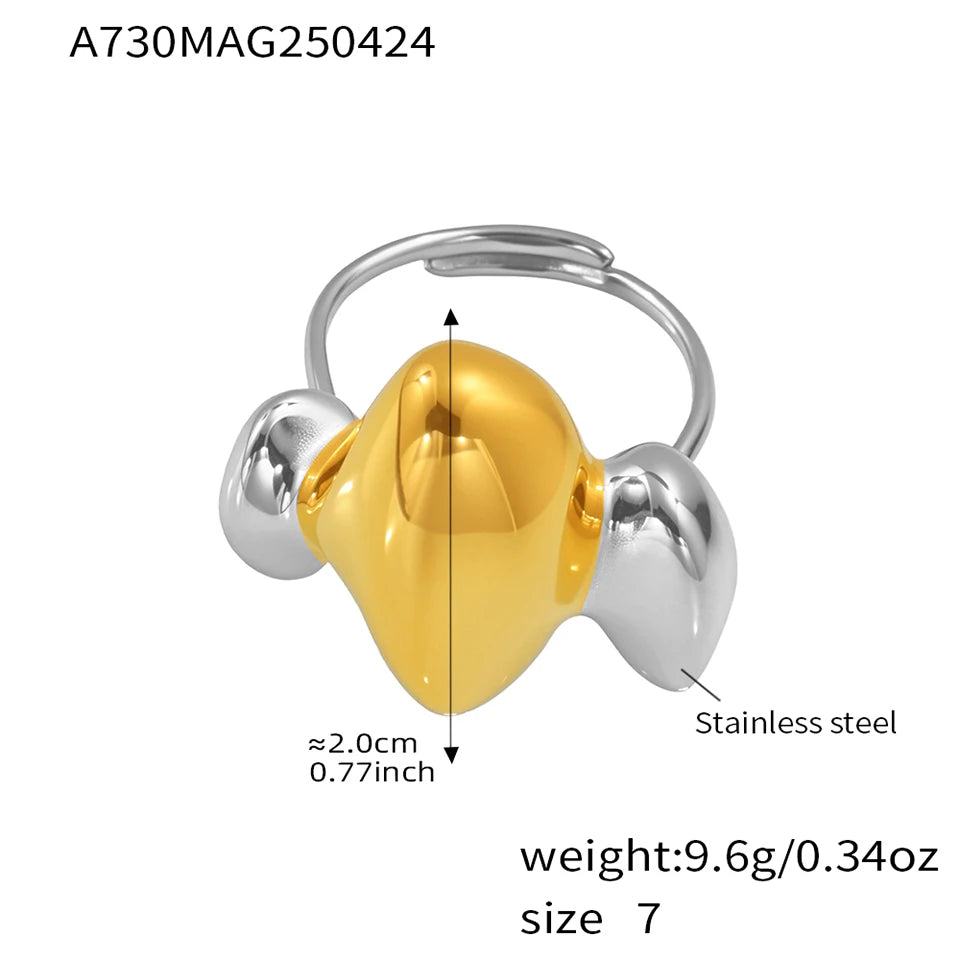 Trendy Stainless Steel Rings For Women 18k Gold Plated Waterproof Fadeless Non Tarnish Adjustable Women's Two-tone Chunky Ring