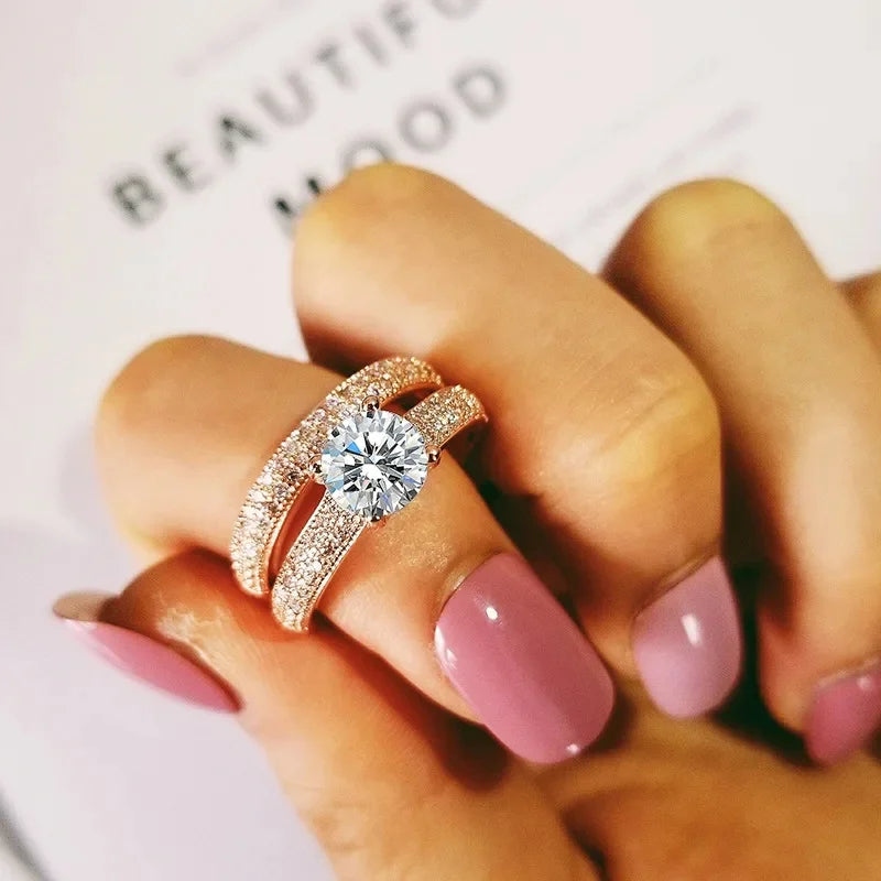 CC Rings For Women Silver Color Double Stackable Fashion Jewelry Bridal Sets Wedding Engagement Ring Accessory CC634