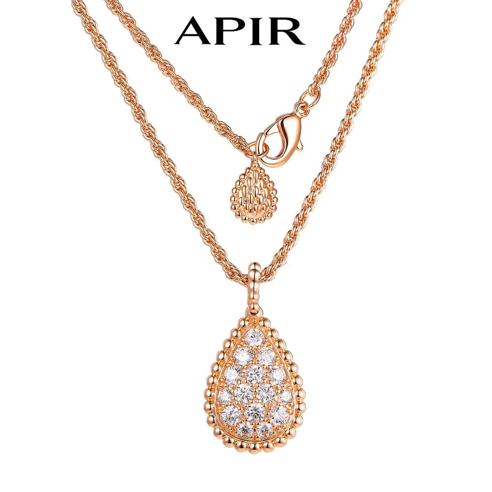 APIR 18k Gold Plated 5A Zircon Large Water Drop Pendant Necklace for Women Diamond High Quality Luxury Jewelry Ladies Necklaces