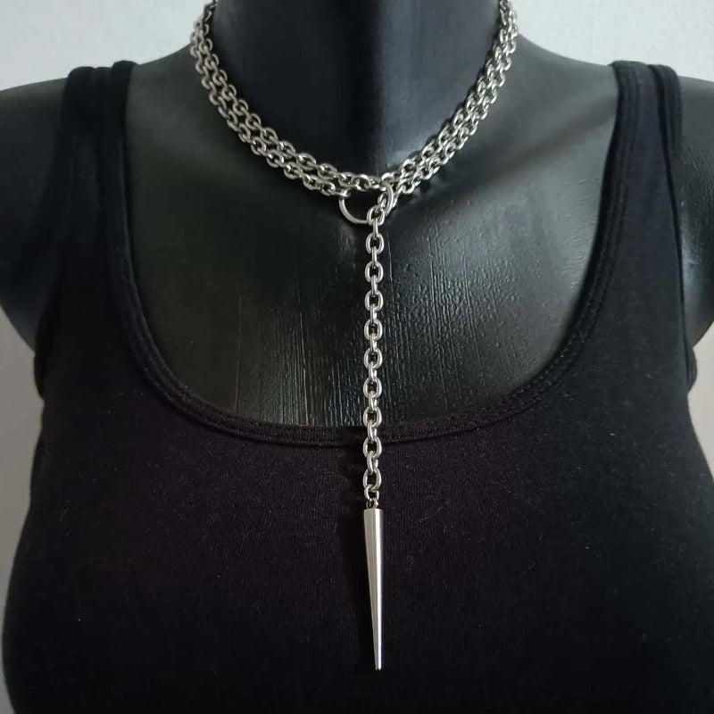 Punk Style Silver Chain Cone-shaped Long Necklace, Men's and Women's Gothic Y2k Holiday Accessories Jewelry