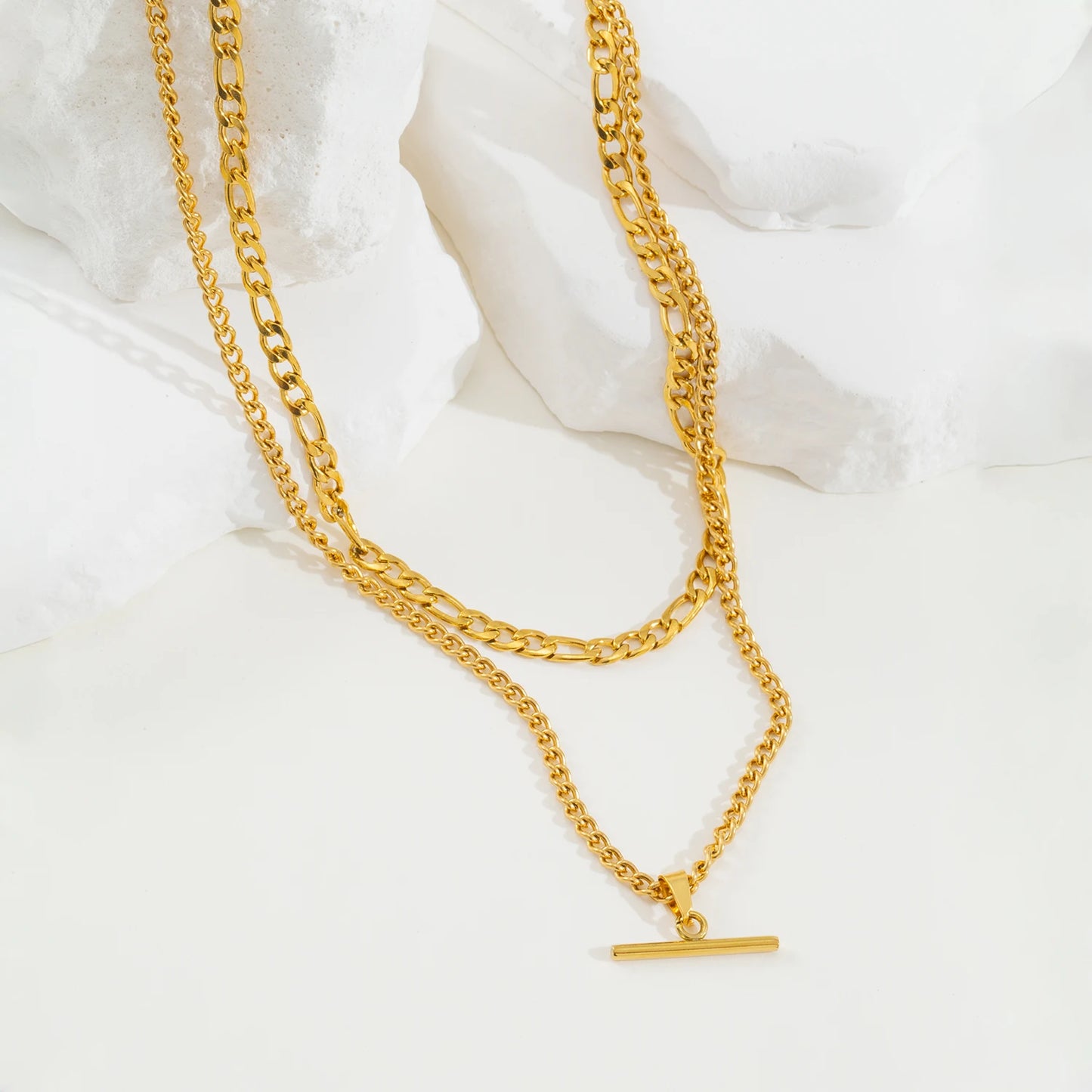 Layered Necklace for Women Minimalist Stackable - 18K Gold Plated Stainless Steel Hypoallergenic Elegant Double Chain Jewelry