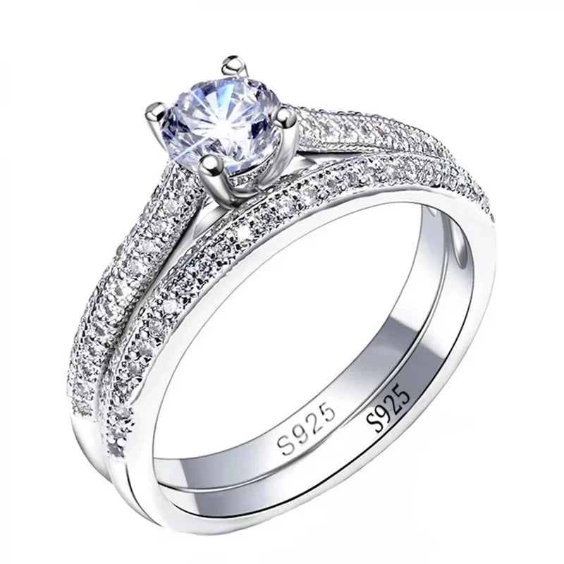 CC Rings For Women Silver Color Double Stackable Fashion Jewelry Bridal Sets Wedding Engagement Ring Accessory CC634
