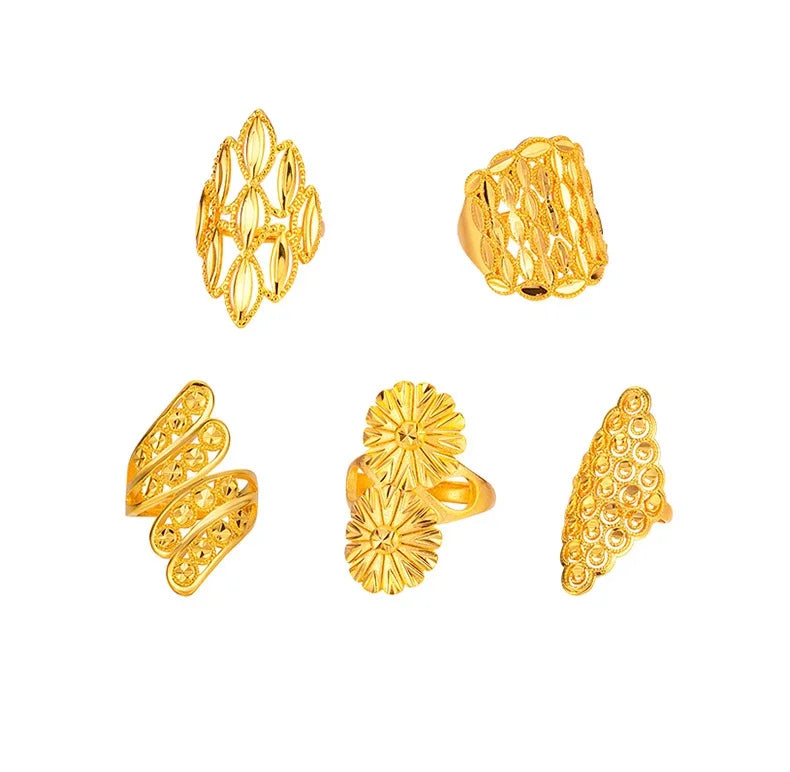 Women's Real 18k Gold Color Flower Large Rings Real Gold Color Rings for Women Wedding Party Ring Gift Women‘s Flower Jewelry