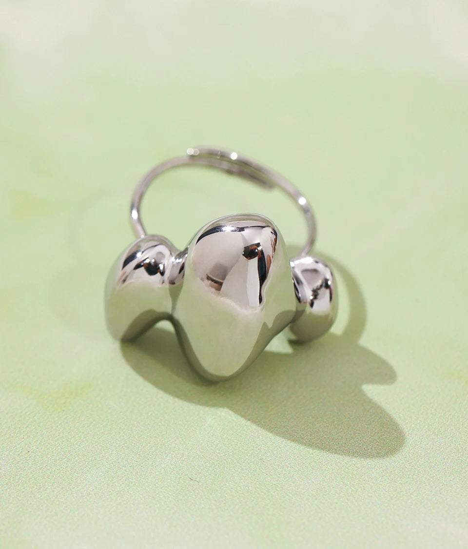 Trendy Stainless Steel Rings For Women 18k Gold Plated Waterproof Fadeless Non Tarnish Adjustable Women's Two-tone Chunky Ring