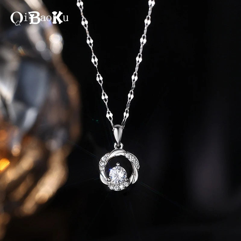 New Silver Necklace for Women Light Luxury High-end Round Flower Pendant Collarbone Chain Gift for Girlfriend Wedding Jewelry