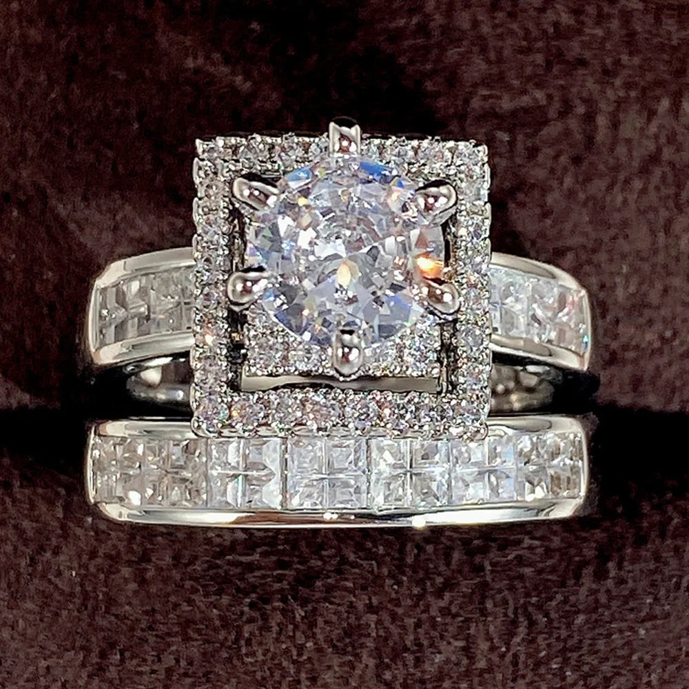 Huitan Trend Sets Rings Jewelry for Women Full Paved Brilliant CZ Stone Fashion Finger Accessories Engagement Bands Accessories