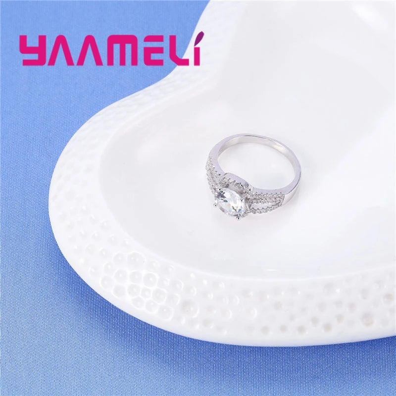 Fast Shipping Simple Wide Real 925 Sterling Silver Color Finger Rings Jewelry For Women Wedding Anniversary Clear CZ Anillos