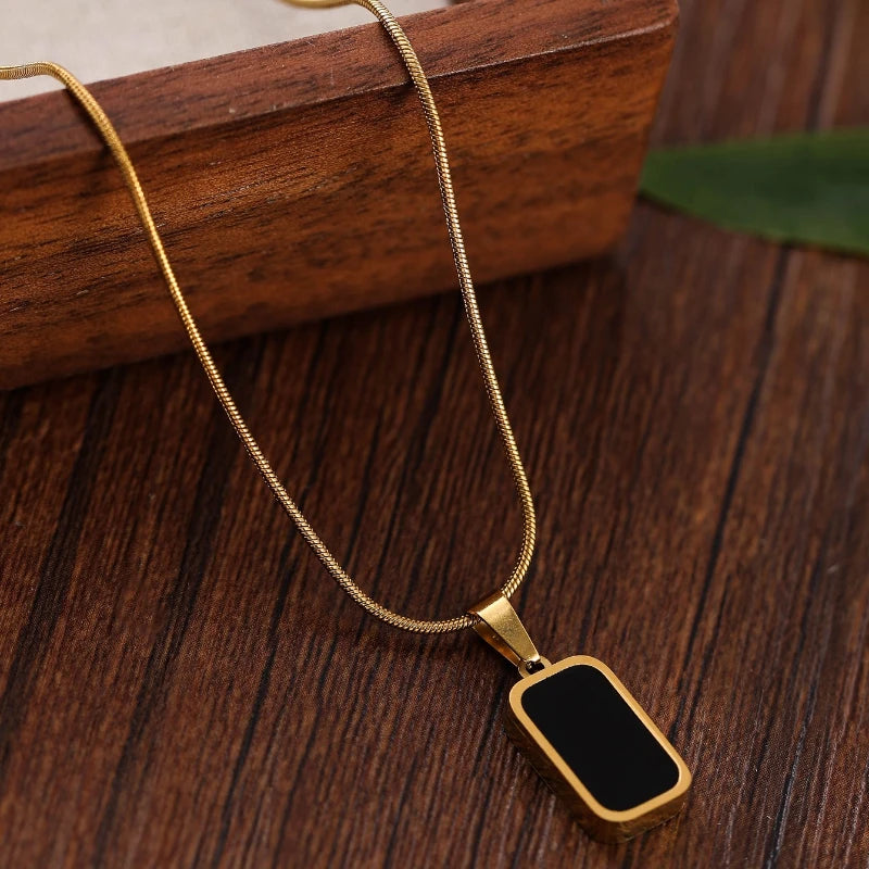 Women's Necklace Geometric Rectangle Gold Black Plate Necklace Pendant Trendy Luxury Style Party Accessory Double-sided Wearing