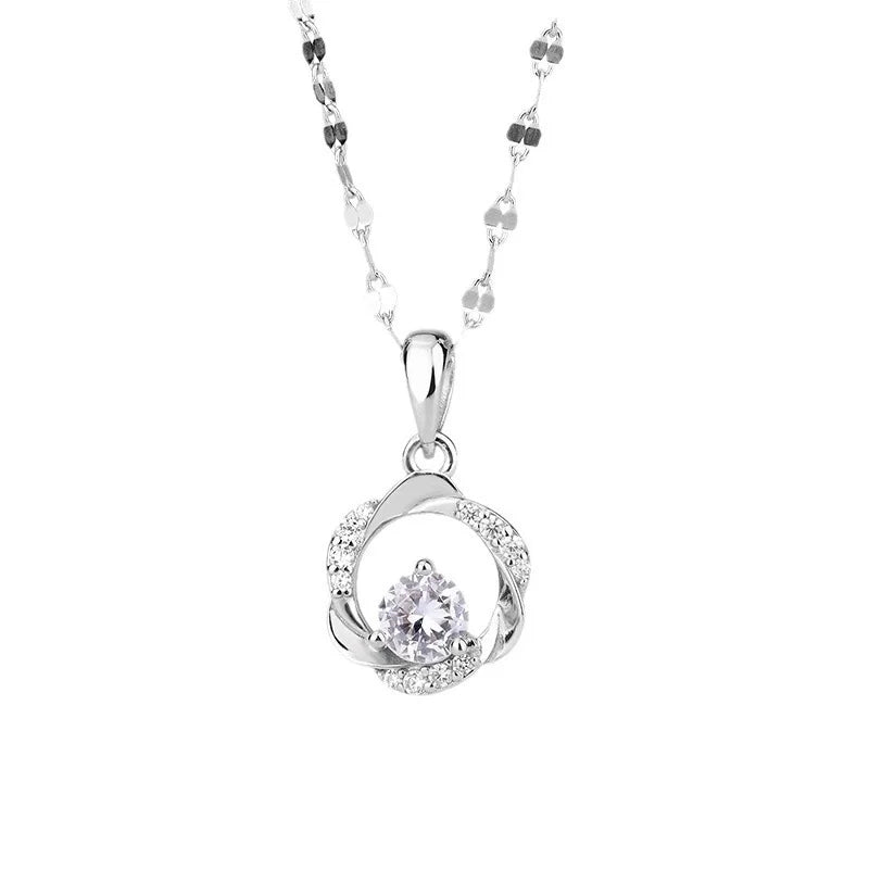 New Silver Necklace for Women Light Luxury High-end Round Flower Pendant Collarbone Chain Gift for Girlfriend Wedding Jewelry