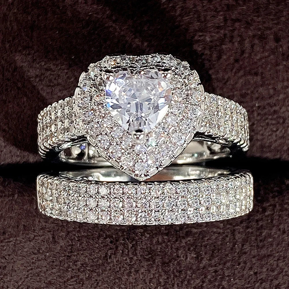 Huitan Trend Sets Rings Jewelry for Women Full Paved Brilliant CZ Stone Fashion Finger Accessories Engagement Bands Accessories