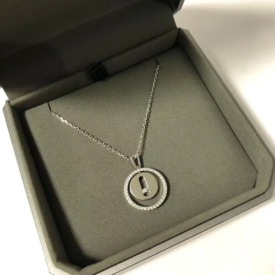 925 Sterling Silver Round Women's Necklace, Set With Sashionable Sliding Zircon Jewelry.