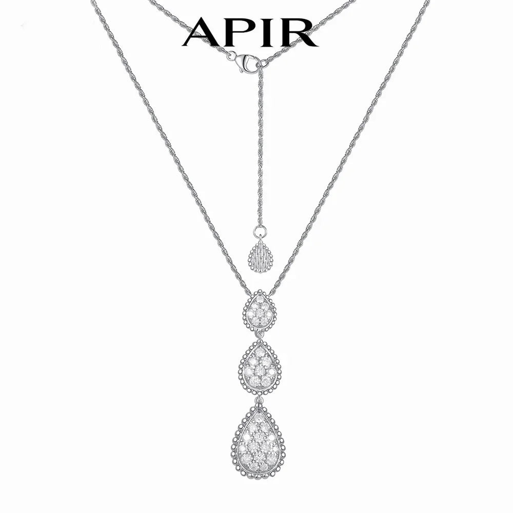APIR 18k Gold Plated 5A Zircon Large Water Drop Pendant Necklace for Women Diamond High Quality Luxury Jewelry Ladies Necklaces
