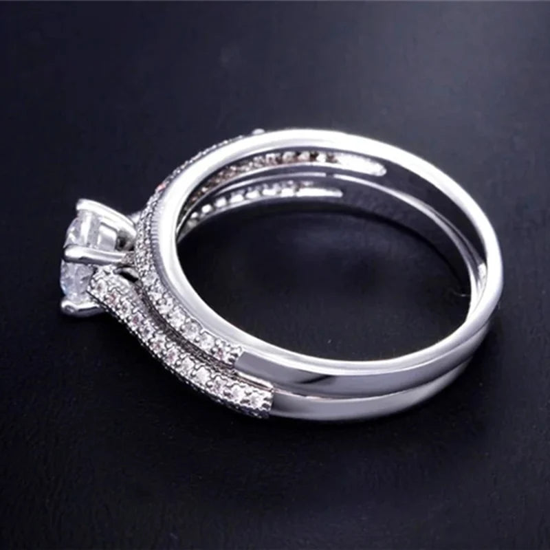 CC Rings For Women Silver Color Double Stackable Fashion Jewelry Bridal Sets Wedding Engagement Ring Accessory CC634