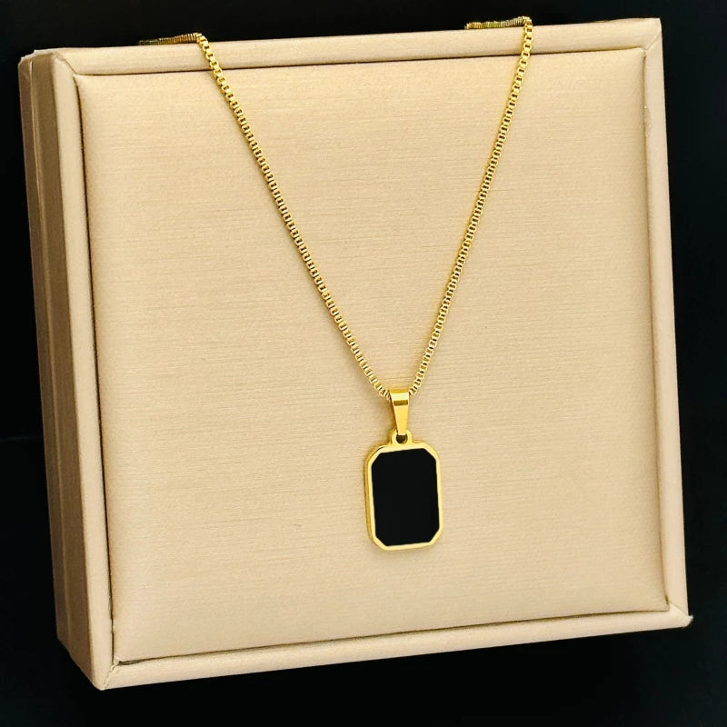 Women's Necklace Geometric Rectangle Gold Black Plate Necklace Pendant Trendy Luxury Style Party Accessory Double-sided Wearing