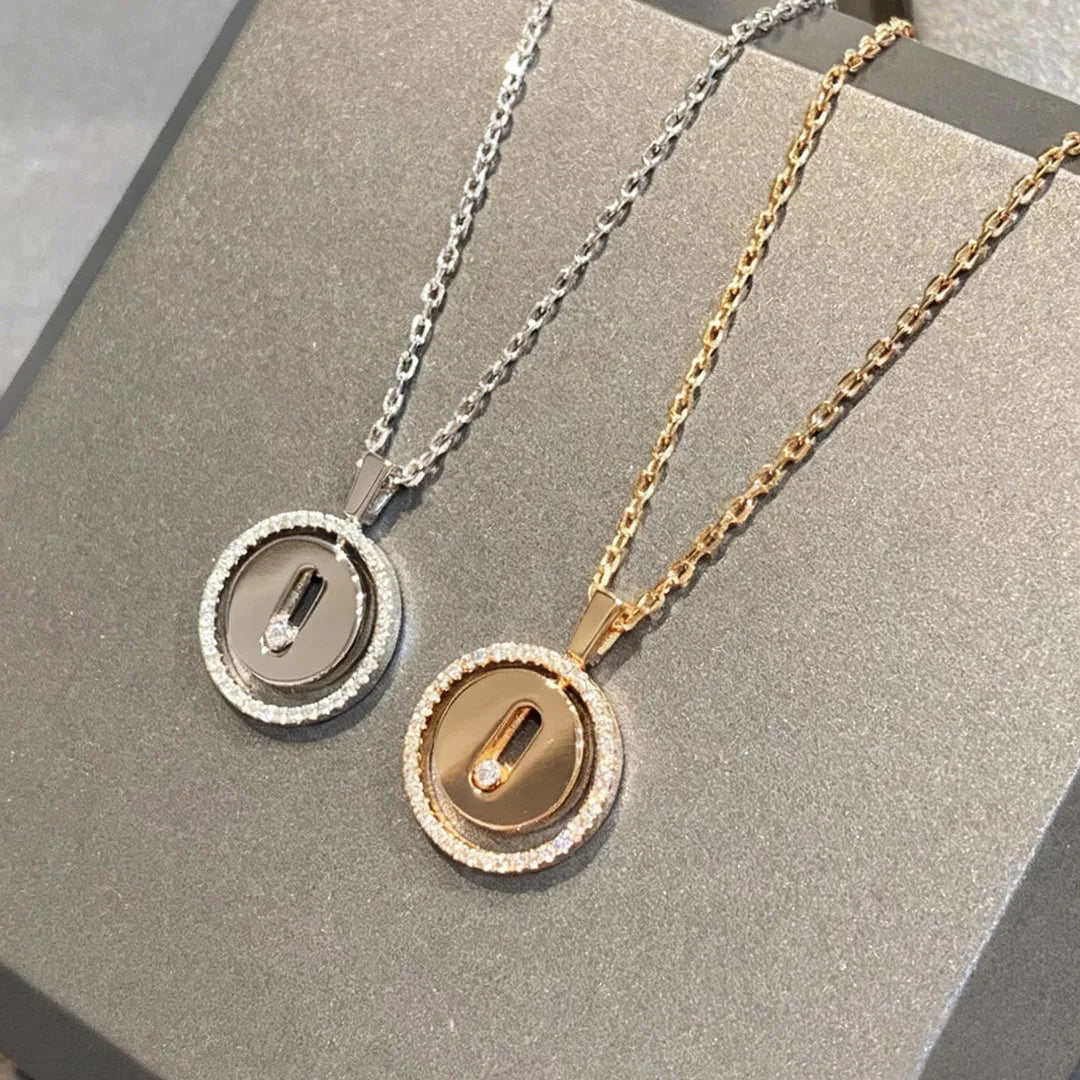 925 Sterling Silver Round Women's Necklace, Set With Sashionable Sliding Zircon Jewelry.