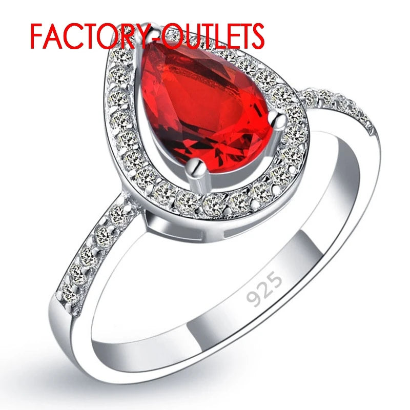 925 Sterling Silver Bridal Ring Trendy Fashion Jewelry CZ Austrian Crystal Water Drop Shape Women Girls Engagement Anniversary