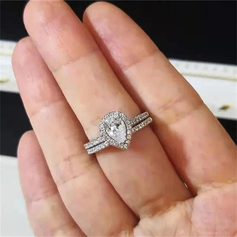 CC Rings For Women Silver Color Double Stackable Fashion Jewelry Bridal Sets Wedding Engagement Ring Accessory CC634