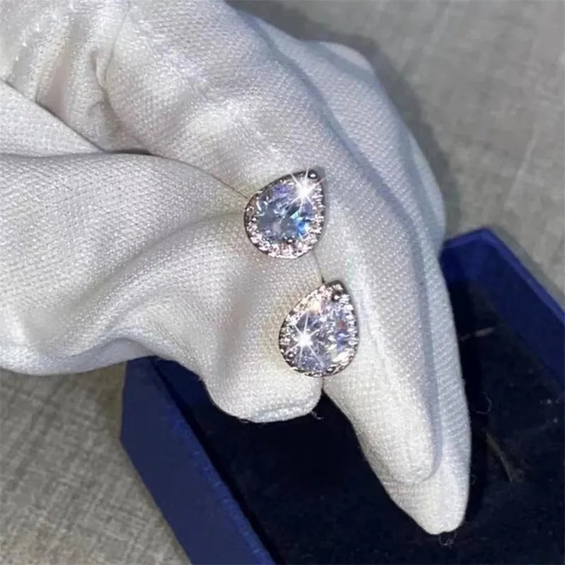 CC Double Rings For Women Silver Color Water Drop White/Pink Luxury Bridal Wedding Jewelry Engagement Accessories CC775