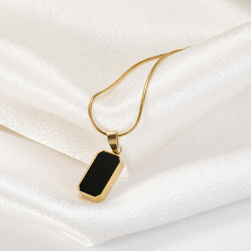 Women's Necklace Geometric Rectangle Gold Black Plate Necklace Pendant Trendy Luxury Style Party Accessory Double-sided Wearing