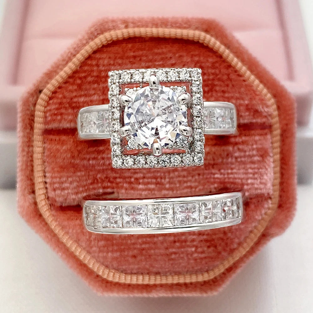 Huitan Trend Sets Rings Jewelry for Women Full Paved Brilliant CZ Stone Fashion Finger Accessories Engagement Bands Accessories