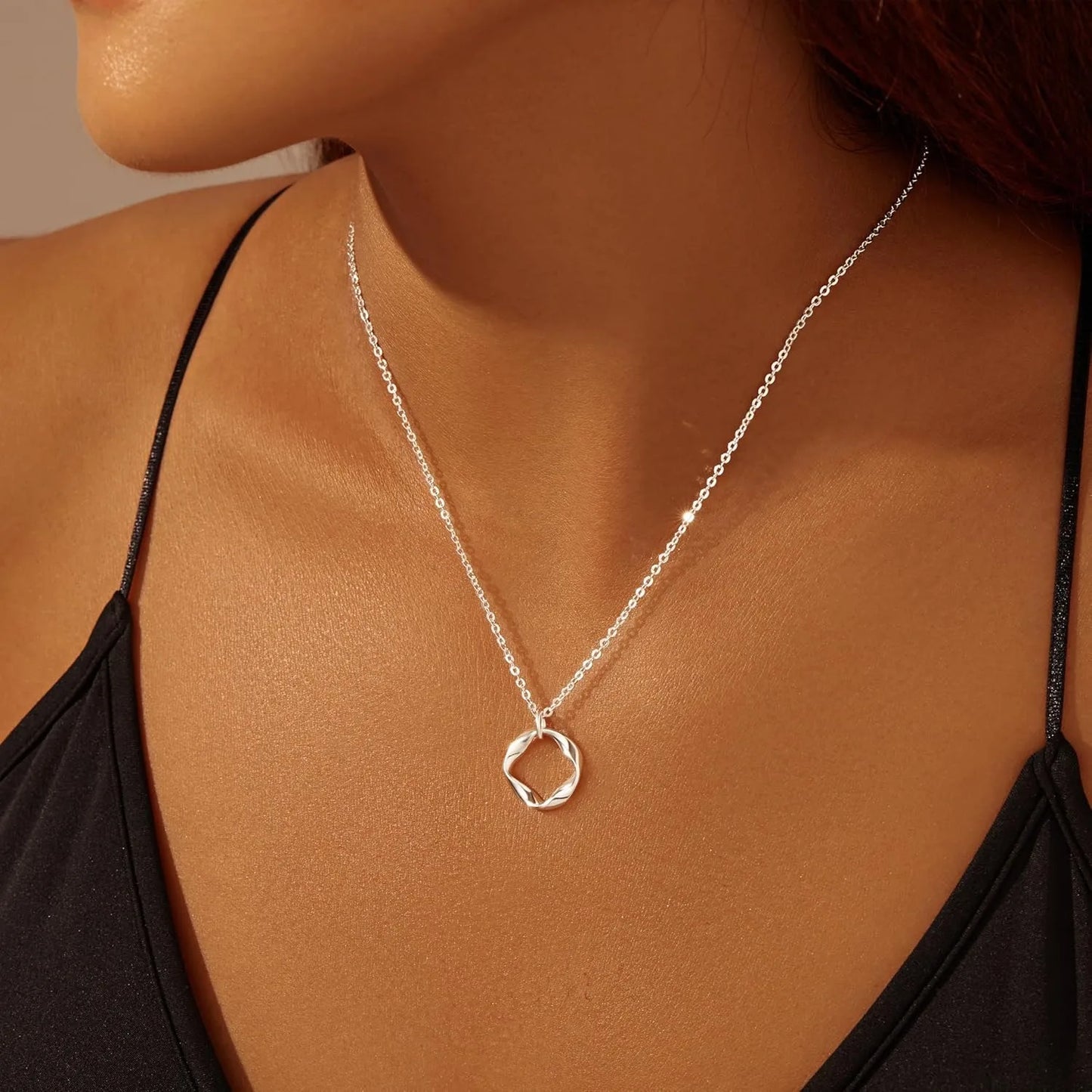 Layered 14K Gold Plated Necklaces for Women Stackable Silver Plated Circle Paperclip Chain Pendant Choker Necklace Set For Woman