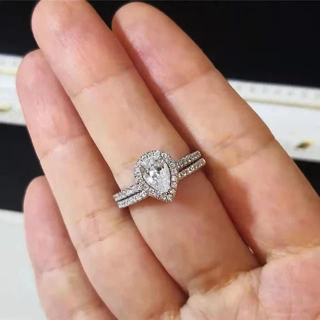 CC Rings For Women Silver Color Double Stackable Fashion Jewelry Bridal Sets Wedding Engagement Ring Accessory CC634