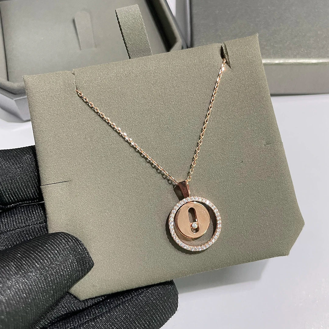 925 Sterling Silver Round Women's Necklace, Set With Sashionable Sliding Zircon Jewelry.