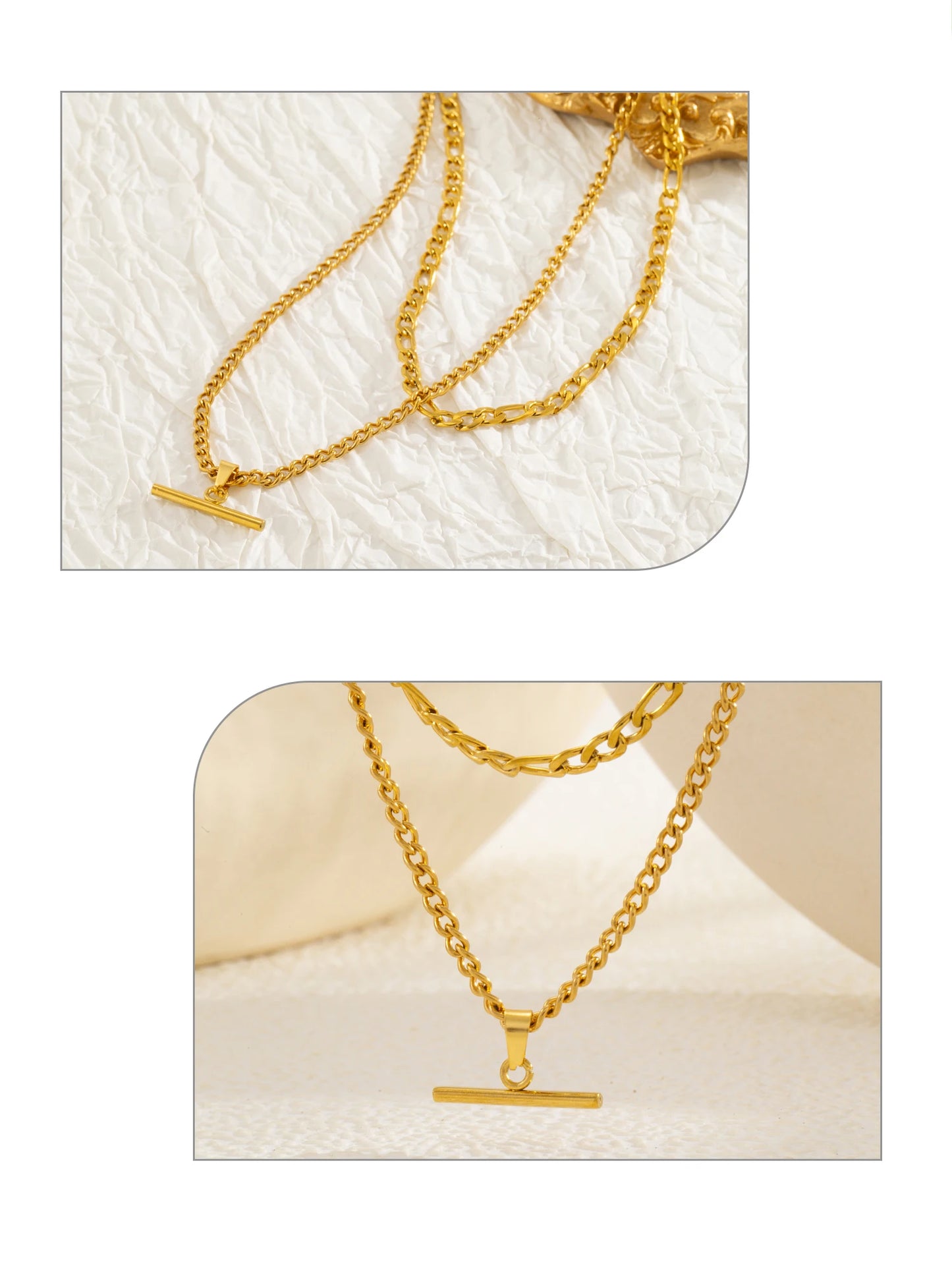 Layered Necklace for Women Minimalist Stackable - 18K Gold Plated Stainless Steel Hypoallergenic Elegant Double Chain Jewelry