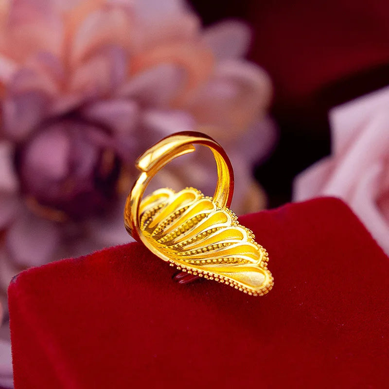 Women's Real 18k Gold Color Flower Large Rings Real Gold Color Rings for Women Wedding Party Ring Gift Women‘s Flower Jewelry